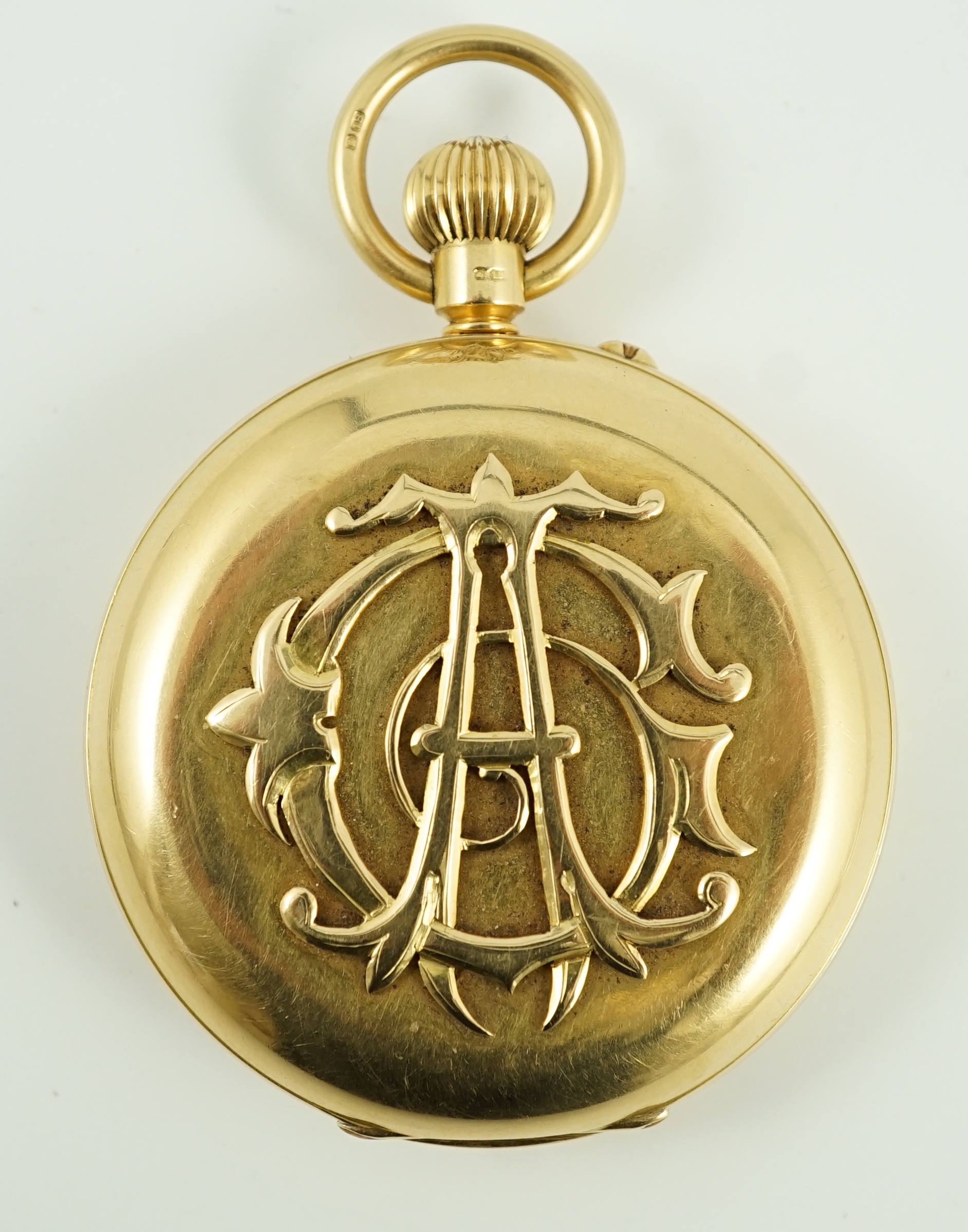 A George V 18ct gold hunter keyless pocket watch, by L. Mumford, London